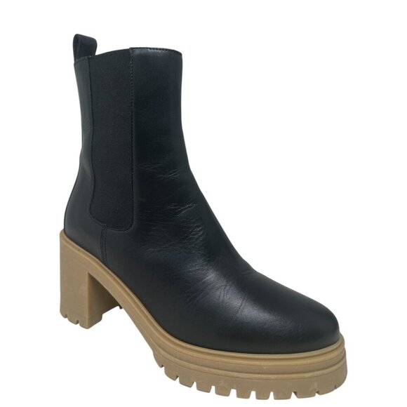 Ba&sh Clare Black Leather Chelsea Platform Chunky Block Heels Ankle Boots 7.5 - Picture 2 of 13
